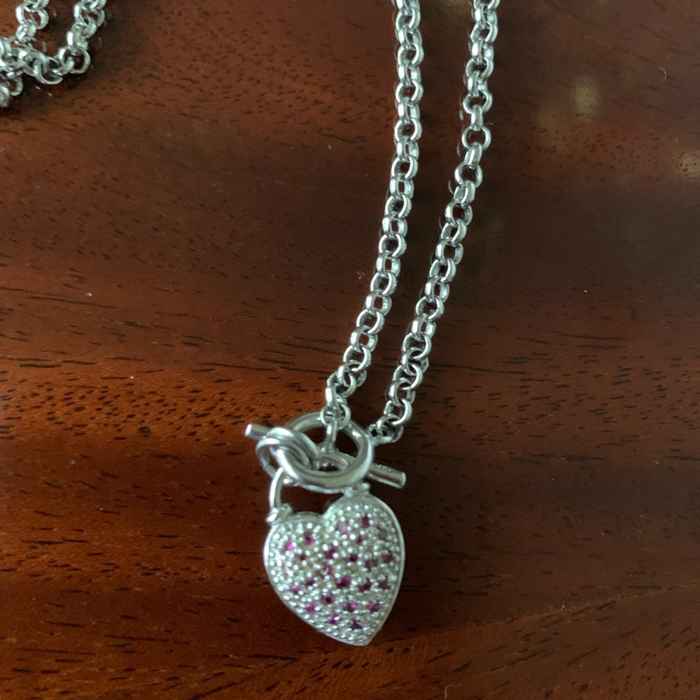 Silver/Diamond Reversible Heart Toggle Necklace